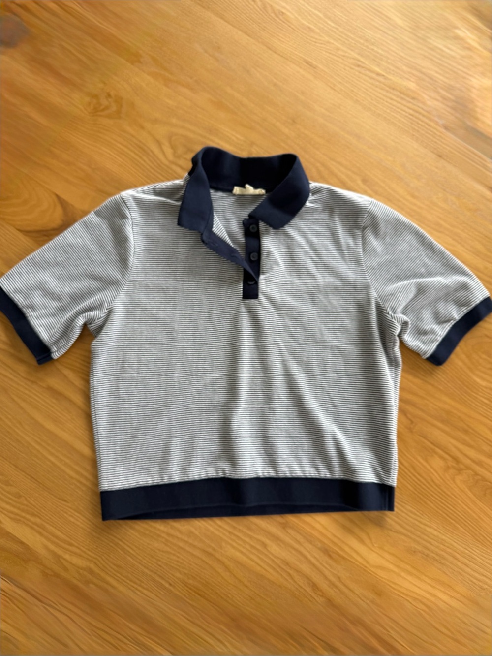 Madewell Short-Sleeve Polo Top in Navy and White Stripe, Size M